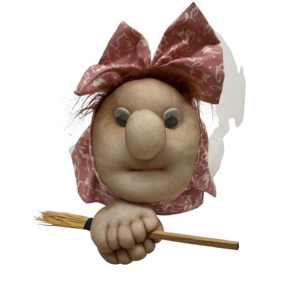 Vintage Panty Hose Witch Doll Plush Broom Halloween Fanny Staffed Toy Handmade - Picture 3 of 9